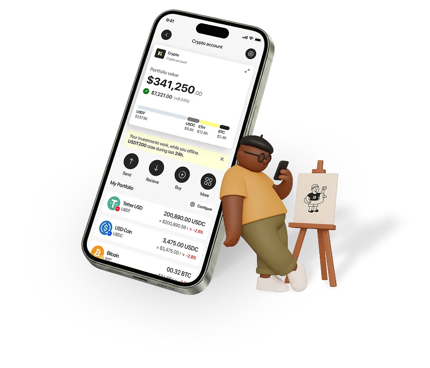 Normies crypto wallet mobile view with simplified self-custody experience