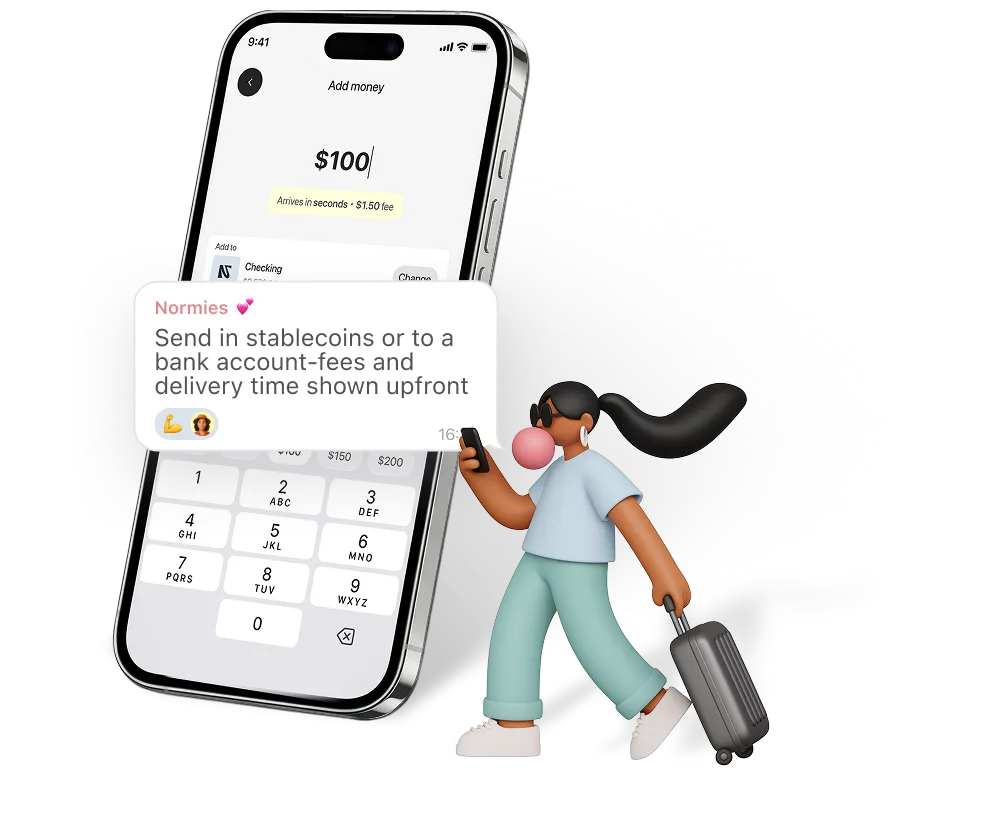 Normies bank transfers, mobile view